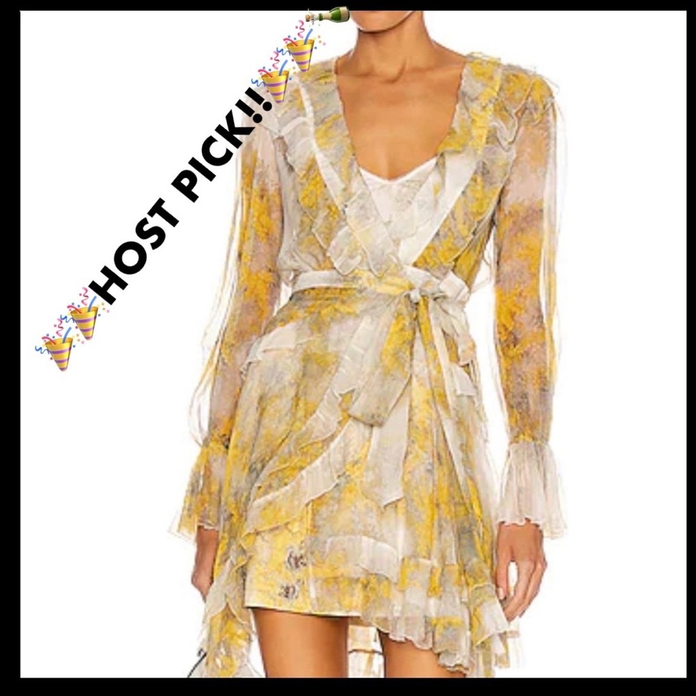 Zimmermann Wild Botanica Frill Wrap Dress - Wattle ♥️ Worn For Pictures only